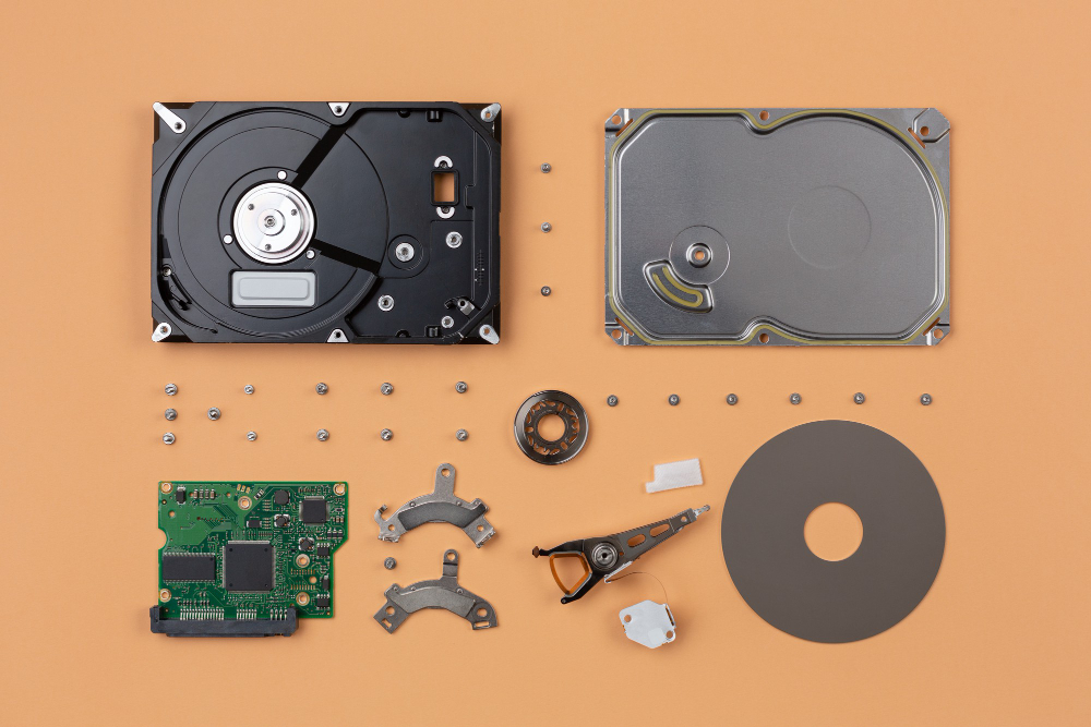 parts-hard-disk-belonging-computer-hardware-exploded-one-by-one-arranged
